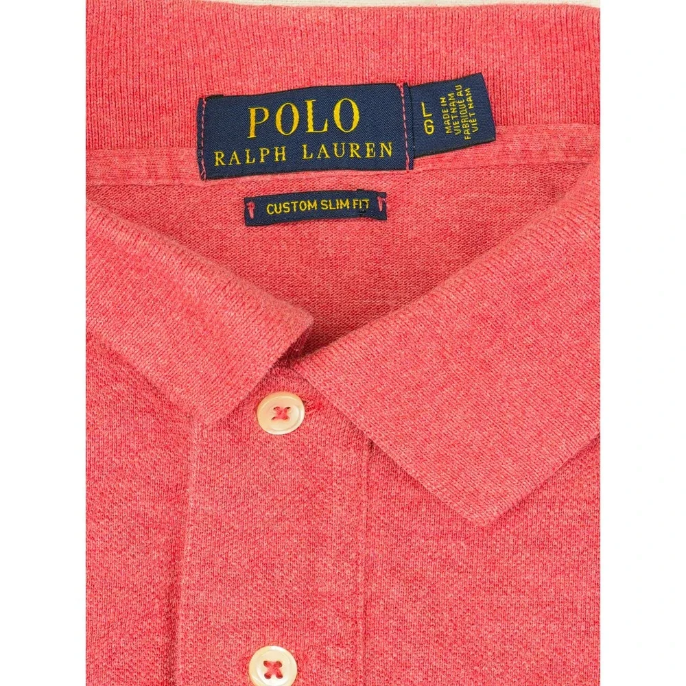 Polo Ralph Lauren Polo Shirt Mens LG Red Custom Slim Fit‎ Short Sleeve Cotton